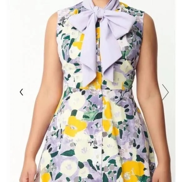 NWT Unique Vintage Purple and Yellow Floral Sleeveless Swing Dress Sz 3X - Picture 4 of 12